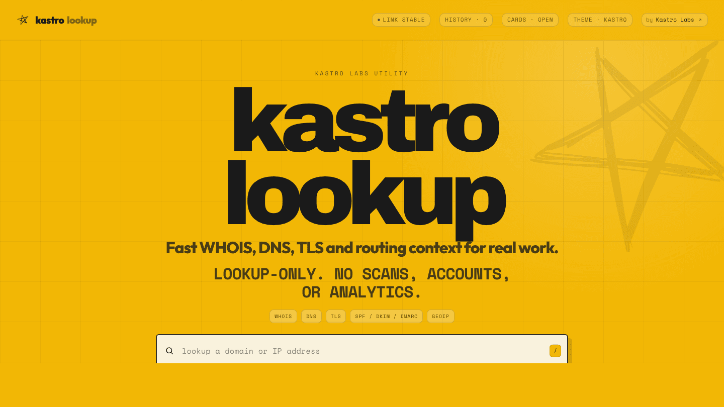 Screenshot of Kastro Lookup