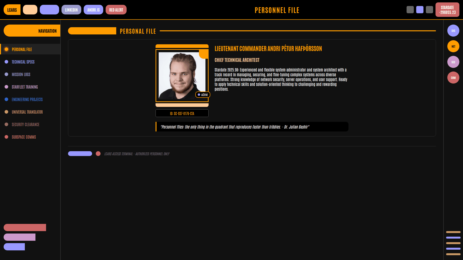 Skjáskot af LCARS CV