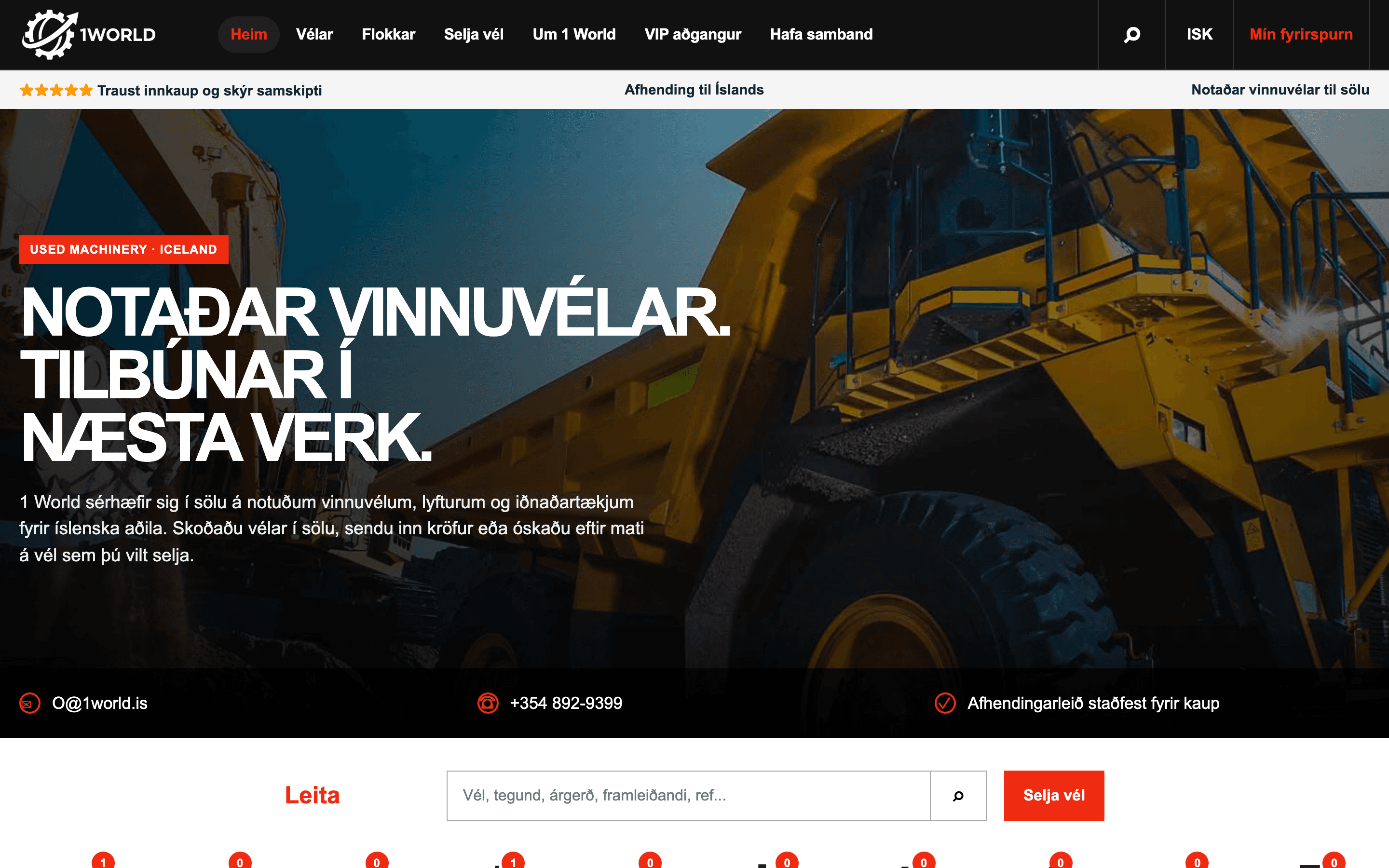 Screenshot of the 1world.is used machinery marketplace